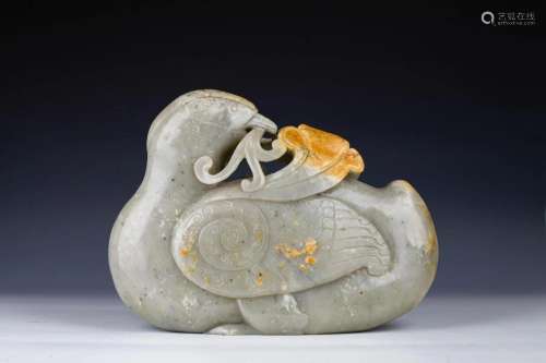 Large Archaistic Carved Jade Duck