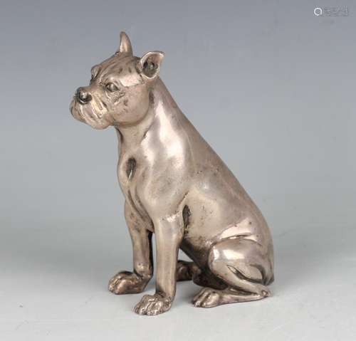 A Continental silver-filled figure of a seated boxer dog, de...