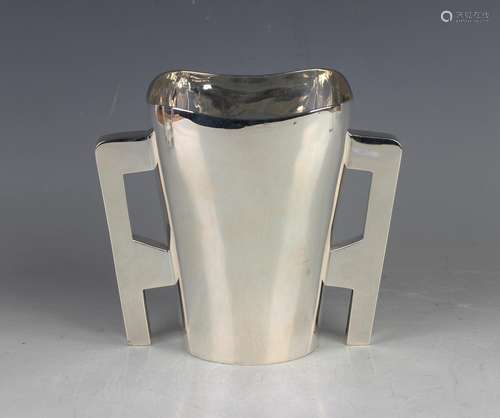 An Edwardian Irish silver two-handled vase, the tapered body...