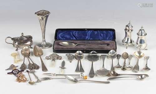 A group of silver cutlery, including two preserve spoons, Bi...