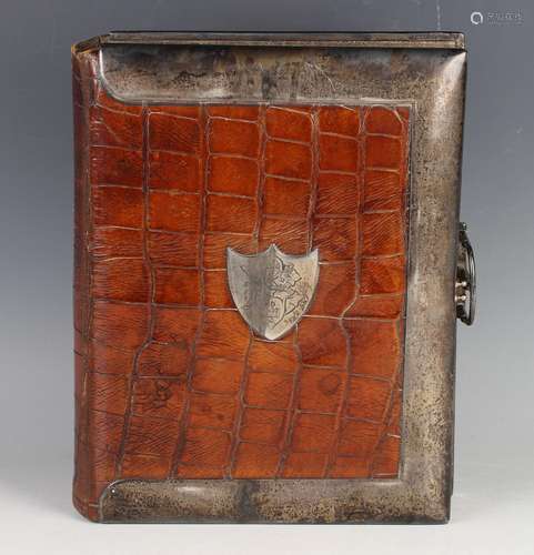 A late Victorian silver and crocodile skin mounted cartes-de...