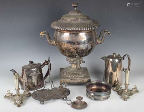 A William IV Sheffield plate samovar with spiral reeded cove...