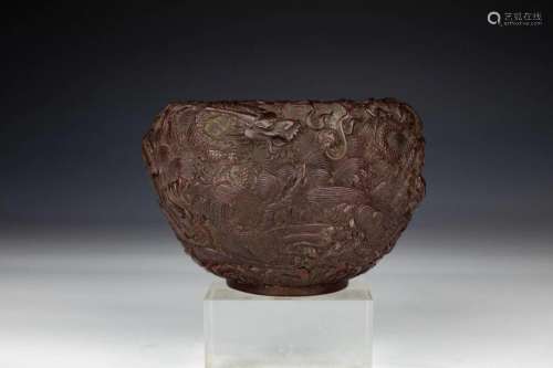 Bronze Dragon "Begging Bowl" Form Censer, Qianlong...