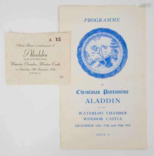 Rare wartime Royal Pantomime programme and ticket for Aladdi...