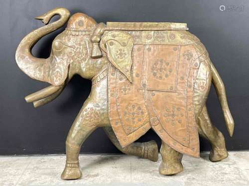 Vintage Indian Brass On Wood Elephant
