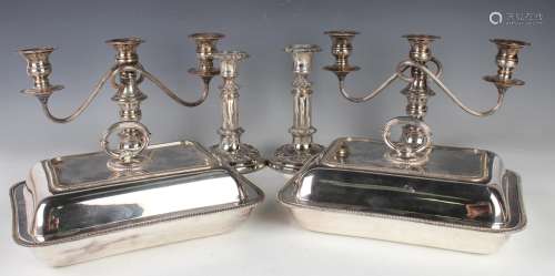 A group of plated items, including a pair of rectangular ent...