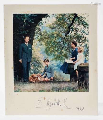 H.M.Queen Elizabeth II signed 1957 Christmas card with gilt ...