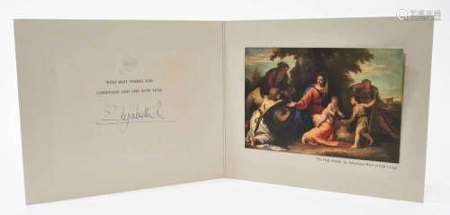 H.M.Queen Elizabeth II, signed 1958 Christmas card with gilt...