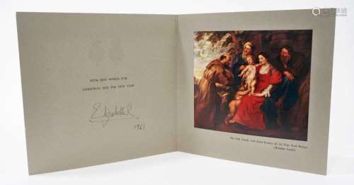 H.M.Queen Elizabeth II signed 1961 Christmas card with twin ...