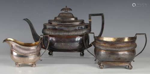 A George III silver three-piece tea set, comprising teapot, ...