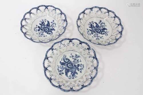 Three Worcester blue and white Pinecone pattern pierced bask...