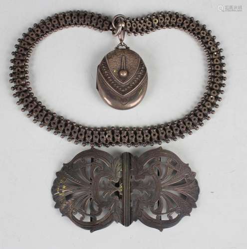 A late Victorian silver two-piece buckle, pierced and engrav...