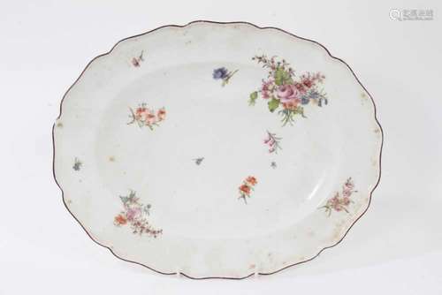 A Chelsea scalloped oval dish, circa 1755, polychrome painte...