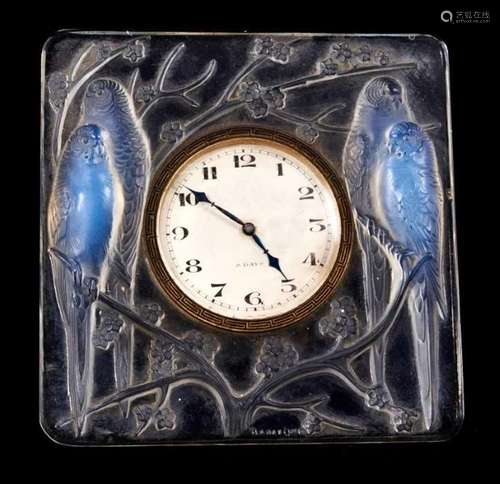 Fine Rene Lalique Budgerigar glass clock