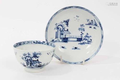 Lowestoft blue and white tea bowl and saucer, circa 1780