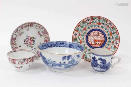 A Chinese Export blue and white bowl, a similar coffee cup, ...