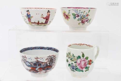 A Liverpool polychrome coffee cup, and three tea bowls