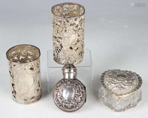A late Victorian silver perfume bottle case of flattened cir...