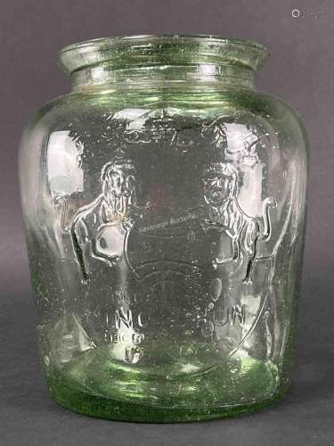 Vintage Green Glass Lidded Canister Jar, Ming Chun