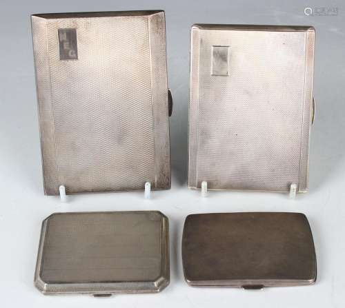 Two silver rectangular engine turned cigarette cases, Birmin...
