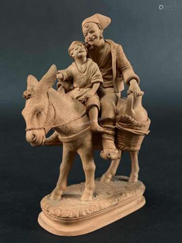 Vintage Grasso Italy Terracotta Donkey and Riders
