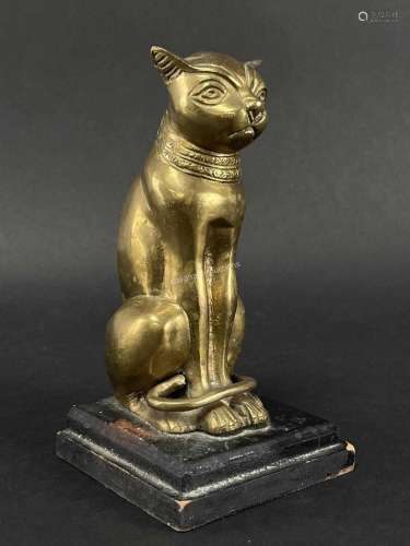 Vintage Brass Egyptian Cat Statue, Bastet Bookend