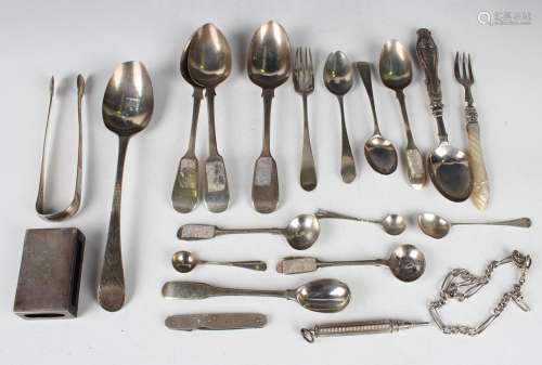 A group of silver cutlery, including an Old English Bright c...