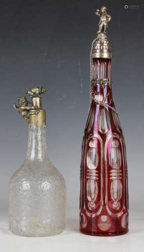 A Bohemian ruby flash overlay and clear cut glass decanter, ...