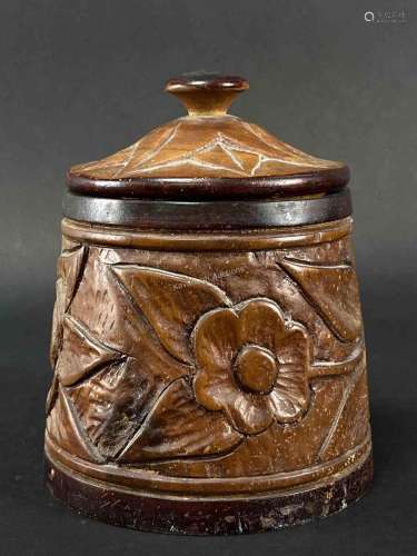 Vintage Hand Carved Wooden Lidded Box Humidor
