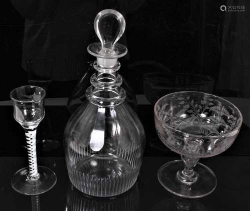 18th century opaque twist wine glass, together with a Georgi...