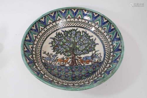 Middle Eastern bowl, decorated with animals under a tree, pa...