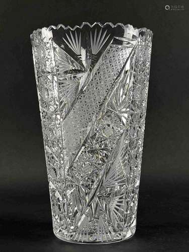 Large Bohemian Vintage Hobstar Cut Crystal Vase