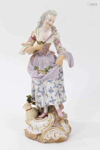 19th century Meissen figure of a woman and sheep