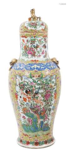 Large 19th century Chinese famille rose porcelain vase and c...