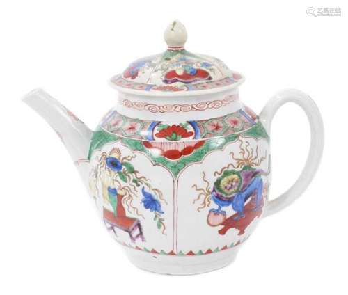 A Plymouth teapot and cover, painted with the Dragon in Comp...