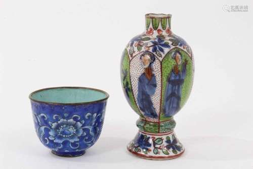 17th century Chinese clobbered vase and Canton enamel teabow...