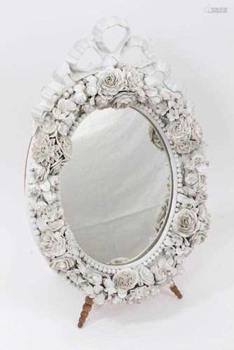 Late 19th century Meissen porcelain framed easel mirror/dres...