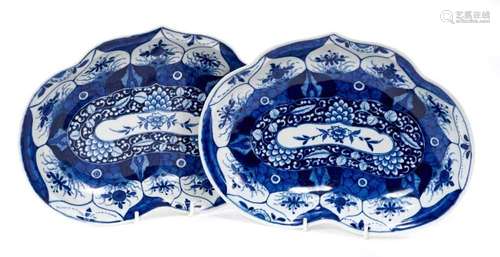 A pair of Worcester Kangxi Lotus pattern heart shaped dishes...