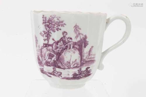 A Worcester large coffee cup, printed in purple by Robert Ha...