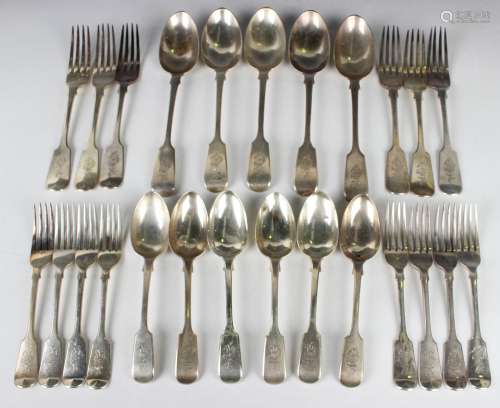 A Victorian part canteen of silver Fiddle pattern cutlery, c...