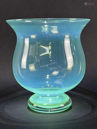 Large Green Opalescent Glass Vase Attr. Steuben