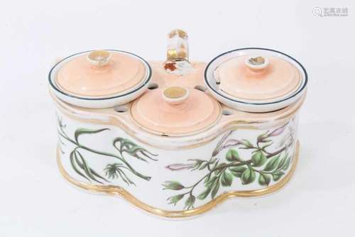 An unusual Minton botanical inkstand, circa 1810