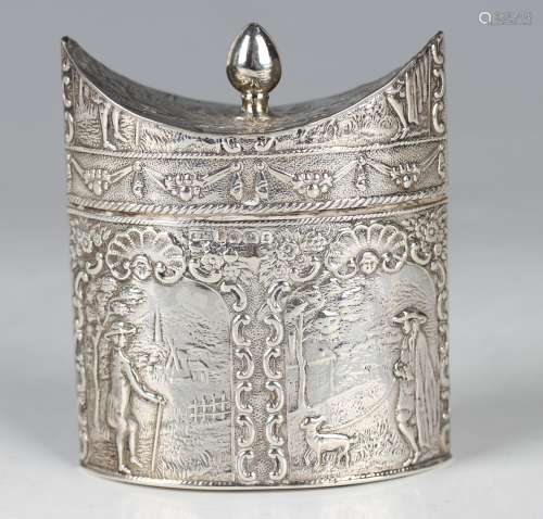 A late 19th century Dutch silver tea caddy of elliptical for...