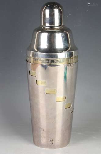 An Art Deco Napier plated recipe cocktail shaker, the gilt i...