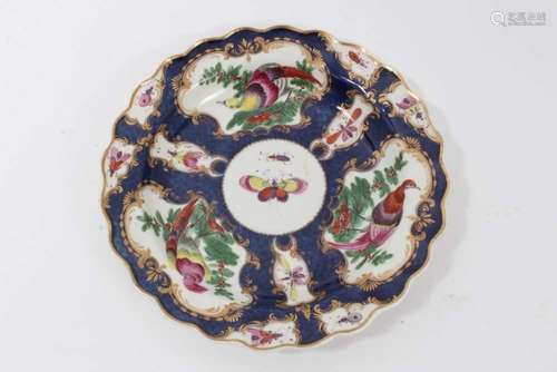 A Worcester blue scale and birds plate, circa 1770