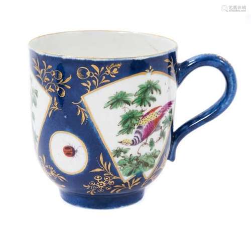 A Worcester large coffee or chocolate cup, painted with exot...