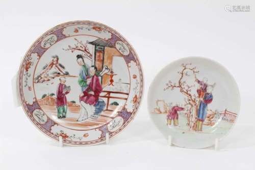 A Chinese famille rose saucer dish and a saucer, Qianlong