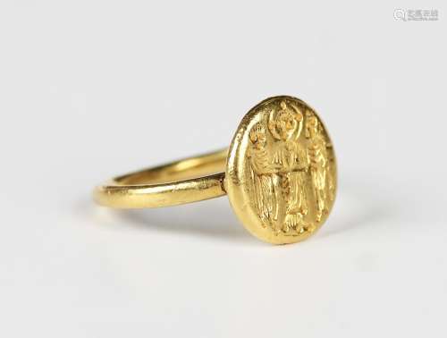 A gold intaglio ring, probably Byzantine, circa 1000-1400 AD...