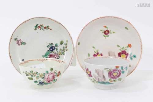 Two Liverpool polychrome tea bowls and saucers, circa 1780