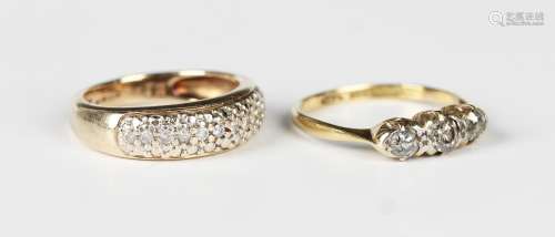 A gold, platinum and diamond three stone ring, detailed 18ct...